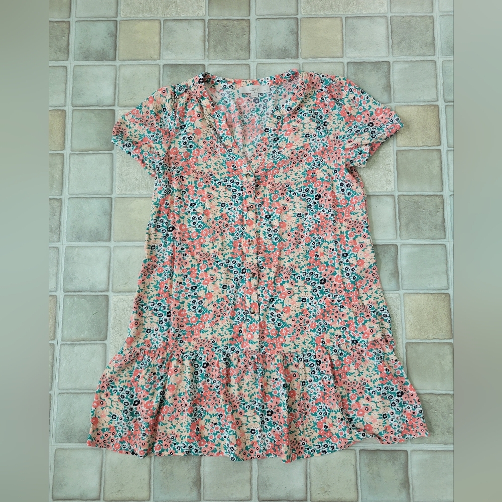 LOFT Floral Flounce Shirt Dress Size Small Petite